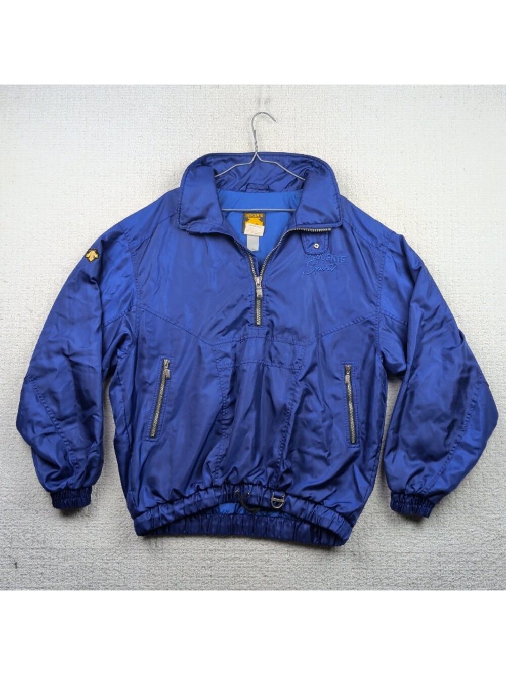 VTG 90s Descente Anorak Ski Jacket Size M Pullover 1/4 Zip Satin Blue Gorpcore**